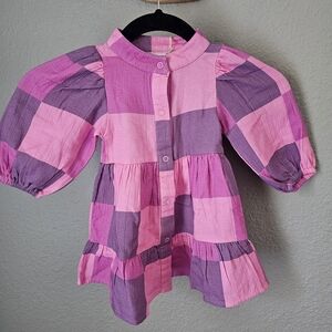 NWT Bizz Siss Mod Squad Daisy Dress Purple Chec Button Front Size 12-18months